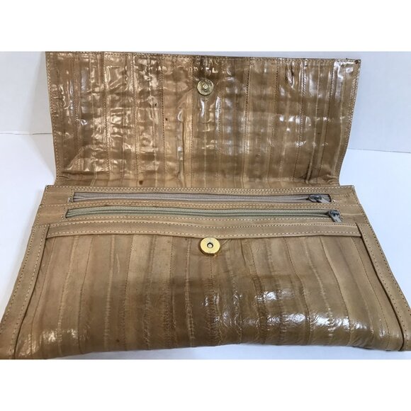 Borim Clutch Purse Rare Real EEL Skin Tan Vintage + Bonus  Matching Wallet - Picture 4 of 11